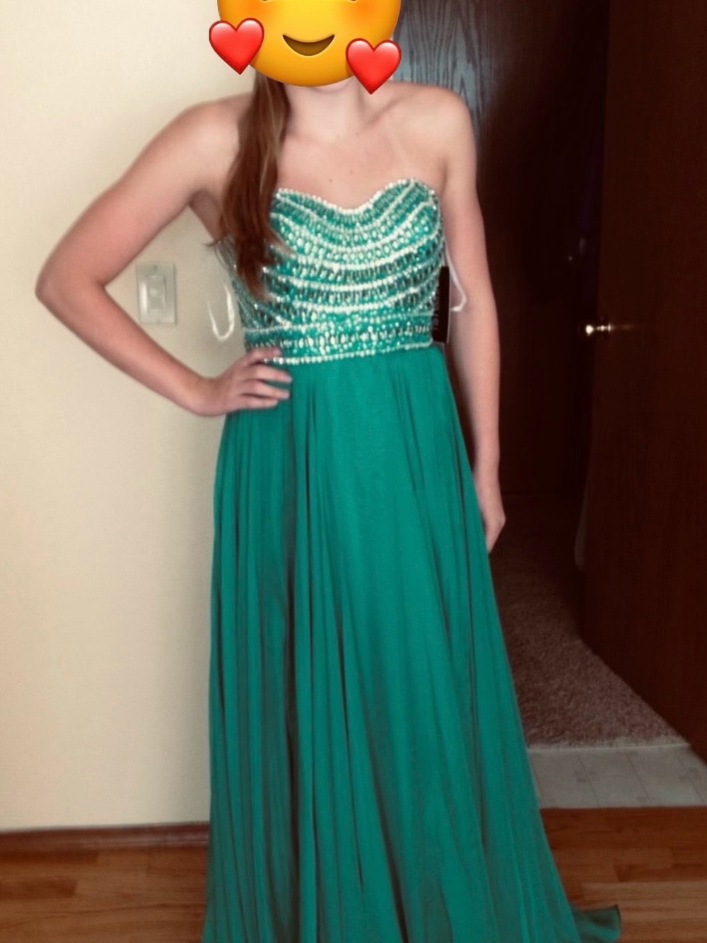 Sherri Hill Beaded Emerald Green Strapless Gown